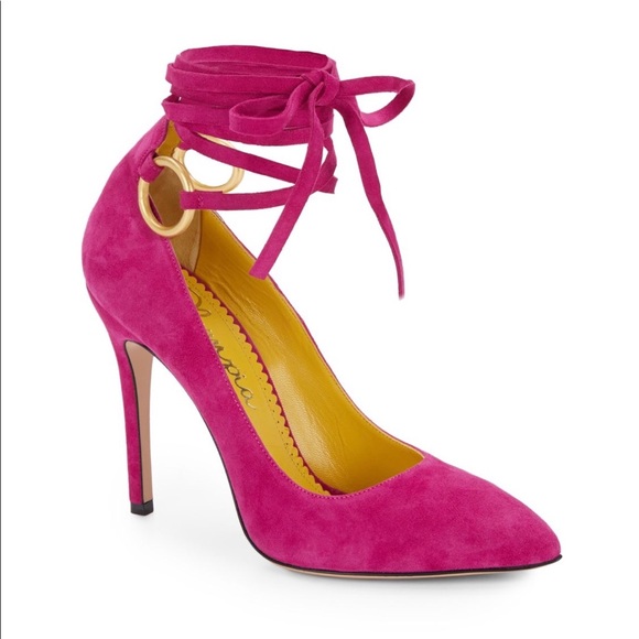 NWB Charlotte Olympia Fuchsia Sabine Suede Wrap Pumps Size 39